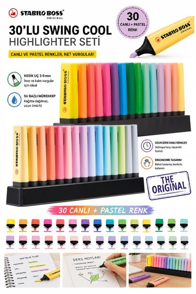 Artlantis 30 Renk Fosforlu Kalem Standlı 1 Paket Orjinal Stabilio Boss 30 lu ...