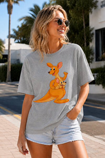 ArtYus Tricou oversize unisex cu imprimeu cangur și pui – Tricou casual din b...
