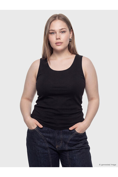 LC Waikiki Lcwaikiki Curve Black Large Size U-Neck Women's Undershirt