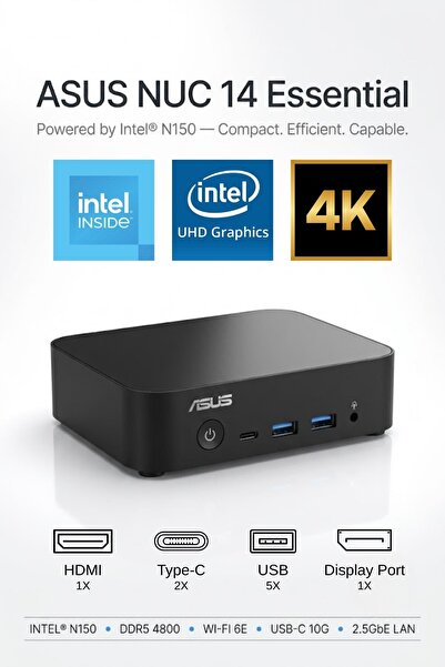 ASUS NUC 14 Essential Barebone Intel N150 16GB DDR5 512GB SSD FDOS MINI BİLGİ...