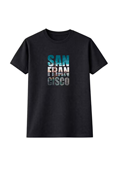 Massgai Tricou unisex cu imprimeu San Francisco, supradimensionat, 100% bumbac
