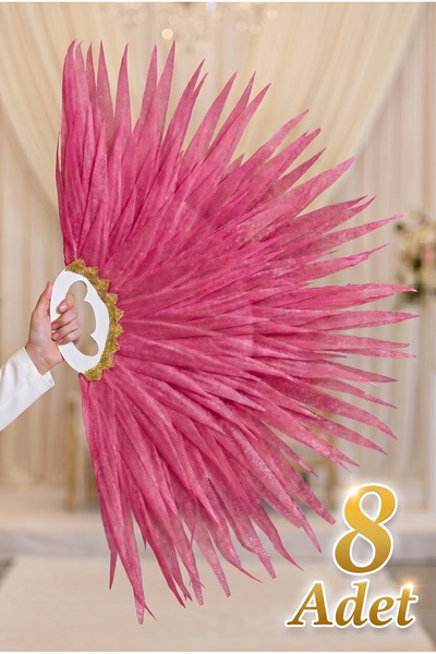 ZEYMERADE Pembe Saçaklı Dans Yelpazesi, 8 Adet Büyük Boy 120x80cm, Kına Geces...