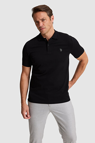 U.S. Polo Assn. تي شيرت أساسي أسود للرجال بقصة عادية وياقة بولو 50324938-VR046