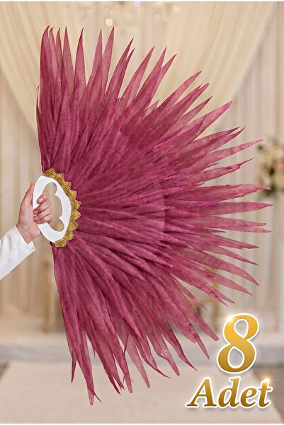 ZEYMERADE Burgundy Fringed Dance Fan, 8 Pieces Large Size 120X80Cm, Henna Nig...