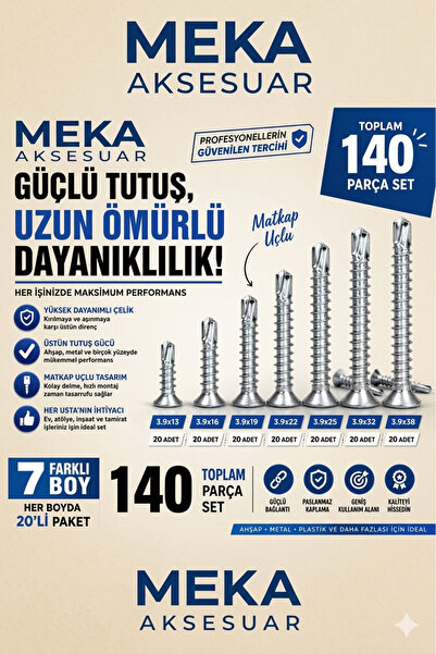 MEKA 3.9 Akıllı Vida Matkap Uçlu Vida Seti | 3.9x13 3.9x16 3.9x19 3.9x22 3.9x...