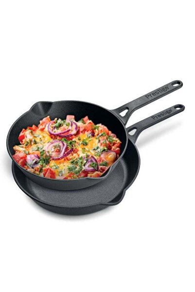 Prestige Pre-Seasoned Cast Iron Cookware Set - 20Cm & 24Cm Frypan, Induction ...