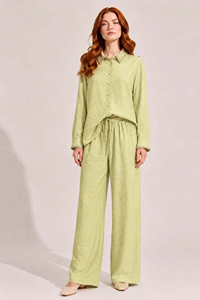 FTZ WOMEN Women's Stone Detailed Linen Set Mint 31396