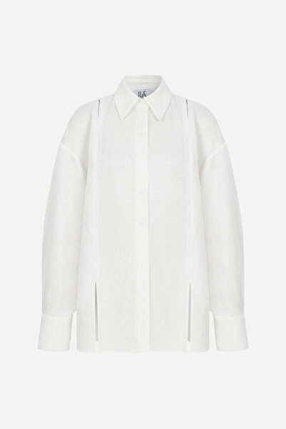 ILA THE BRAND Ella-Oversized Linen Shirt with Zipper Detail