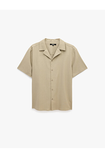 Koton Regular Fit Turn-Down Collar Cotton-Linen Blend Short Sleeve Shirt