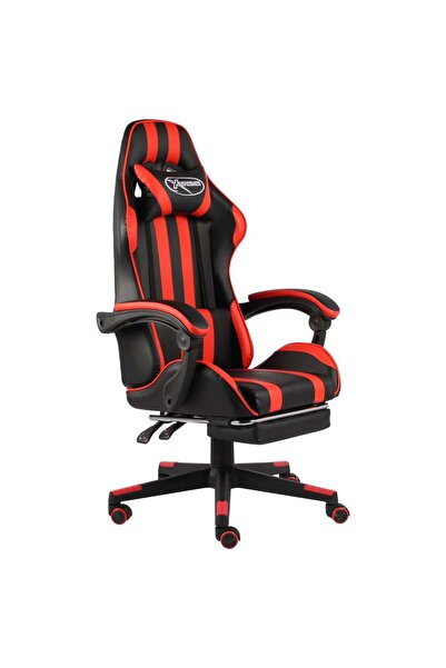 vidaxl Scaun de racing suport picioare negru/roșu piele ecologică
