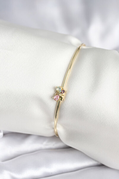 OGHAMAY Colorful Butterfly Figure Gold Color Brass Women's Bracelet