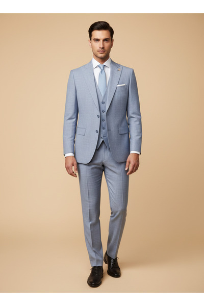 Elegance Collection Costum Elegant Albastru 3 Piese Slim Fit – Ideal Nuntă, B...