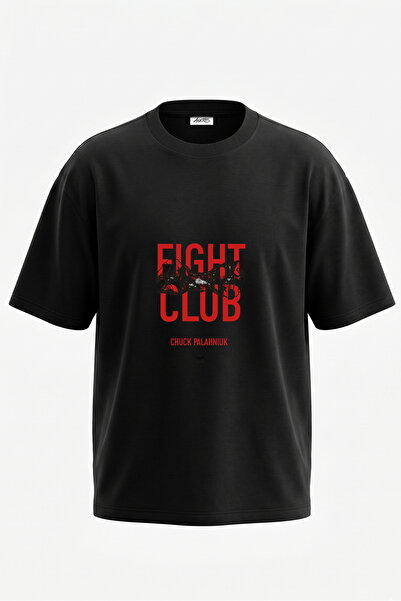 Anetos Fight Club_3 Tricou oversize negru din bumbac cu imprimeu pe spate