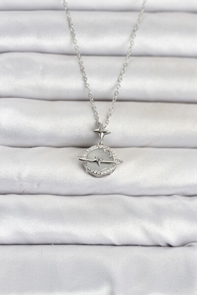 OGHAMAY 316L Steel Chain Silver Color Planet Model Women's Necklace