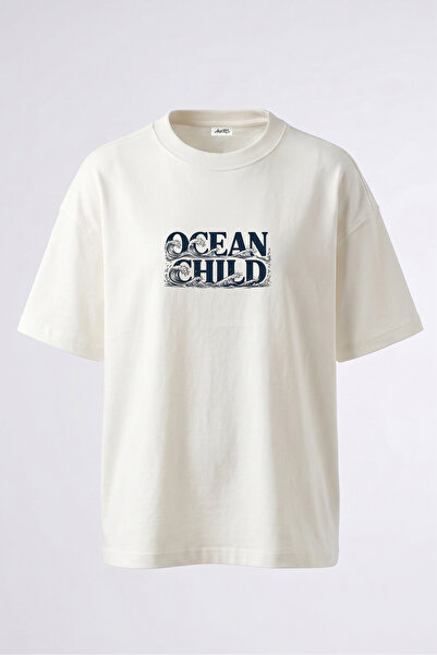 Anetos Tricou oversize alb din bumbac cu imprimeu pe spate Ocean Child Design