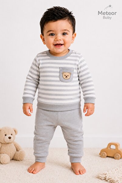 METEOR BABY Boy's - Baby Set - Striped Seasonal Top and Bottom Set with Teddy...