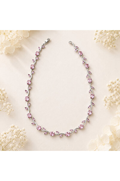 Lilith Takı Elegant Branch Design Women's Necklace with Pink Stones – Romanti...