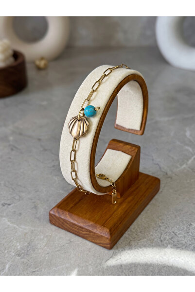Lu Atelier Mouj Handmade Seashell Bracelet |   Turquoise Detailed Gold Tone C...