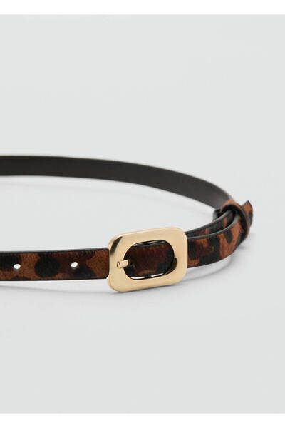 MANGO Woman Leopar desenli deri kemer