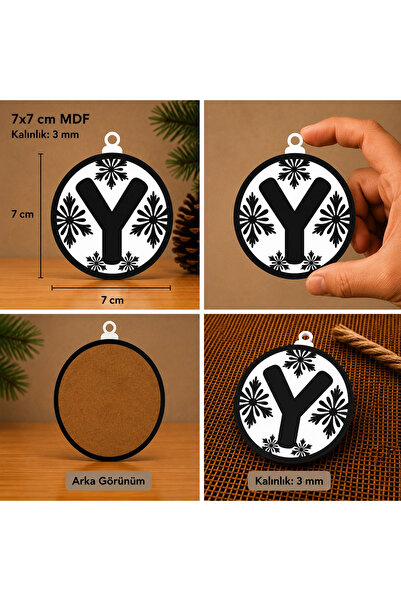 Reysa Tasarım Letter Y Christmas Ornament – Mdf Pine Tree Patterned Hanging D...