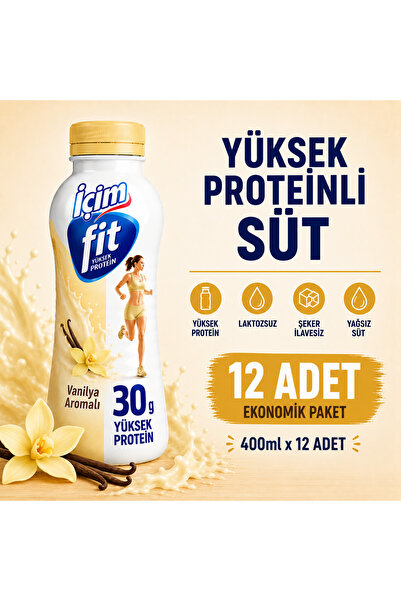 İçim Fit Yüksek Proteinli Vanilyalı Laktozsuz Süt 400 ml x 12 Adet