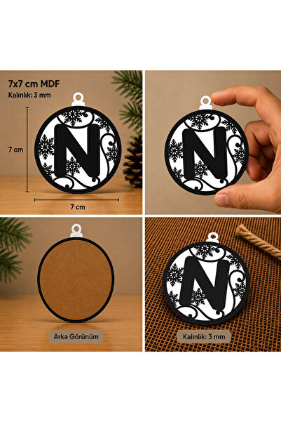Reysa Tasarım Letter N Christmas Ornament – Mdf Pine Tree Patterned Hanging D...
