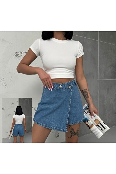 Miele Fustă-pantalon din denim Woman albastru cu închidere asimetrică