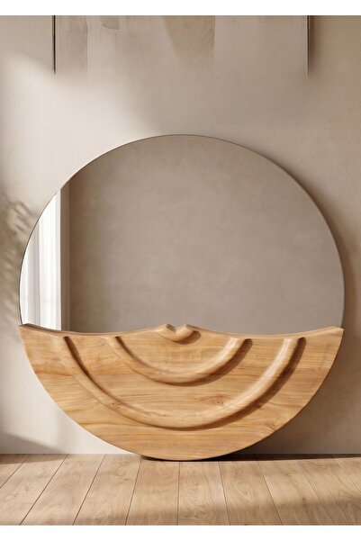 Lessio Home Ocean Doğal Teak Ağacı Masif Ahşap Aynası 60 cm Yuvarlak Tasarım