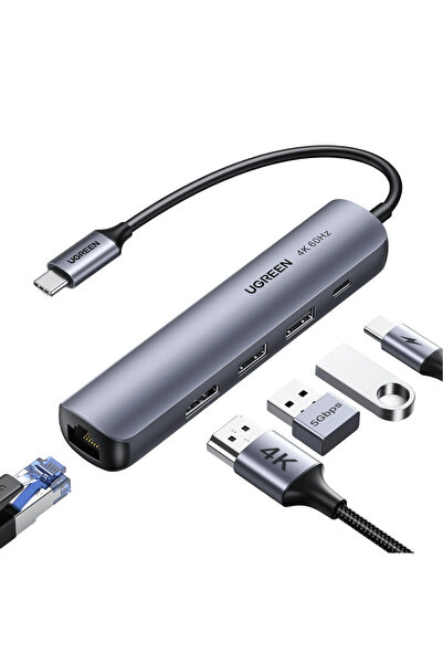 Ugreen Hub USB-C 5-în-1 cu HDMI 4K, Ethernet Gigabit, 2x USB-A și PD 100W