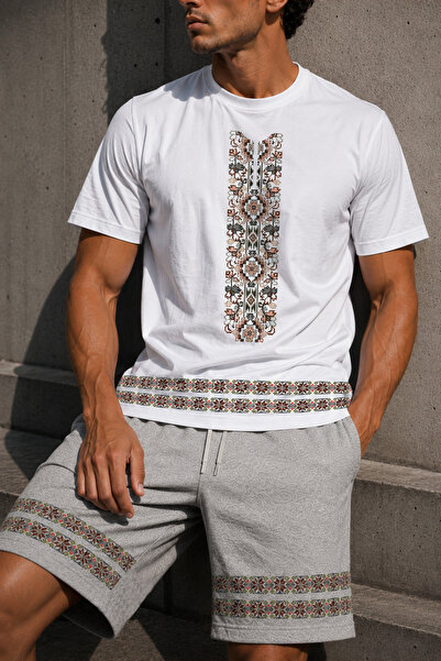 MODEX STYLE 100% Cotton Oversize Men's Shorts Set with Ethnic Patterns, Premi...