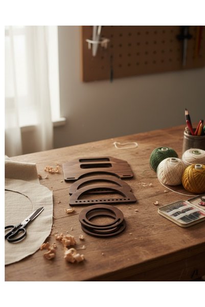 ih ihra 3 Pairs (6 Pieces) Wooden Bag Handles - Mdf Bag Handle Set - Handmade Bag Accessory