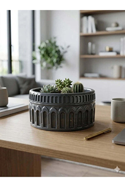 VaseAtelier Roma El Yapımı Klasik Salon Çiçeklik Dekoratif Beton Saksı 2.30 L...