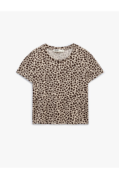 Koton Leopard Print Relaxed Fit Crew Neck Short Sleeve Pajama Top