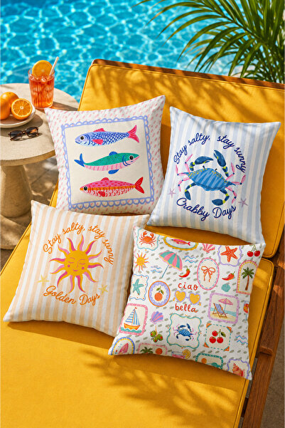 Pilloveland Double-Sided Printed Fish Patterned Set of 4 Suede Throw Pillow C...