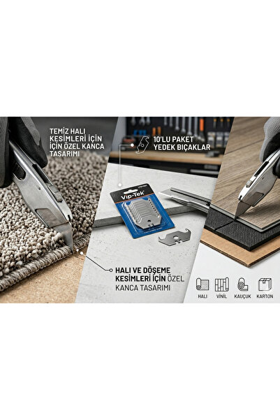 EMİRHANNALBUR Vıp-Tek Kancalı Halıcı Maket Bıçağı Yedeği 10'lu Paket VT874001...