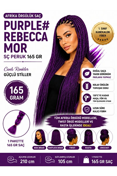SÇ PERUK African Braiding Hair Purple #   Rebecca Mor 165 Gr Kanekalon Fiber ...