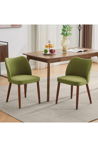 Garvee - Set of 2 Linen Dining Chairs Upholstered in Fabric with Wooden Legs,...