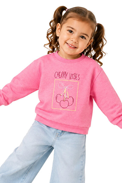 Divonette Girls' Sweatshirt Pink Long Sleeve Cherry Patterned Fun Kids Sweats...