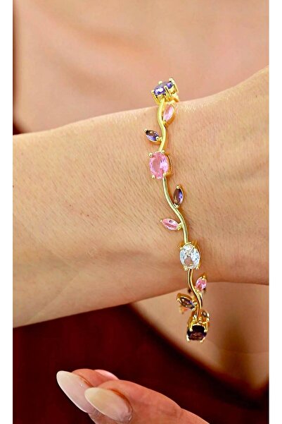 Rachel Silver Colorful Zircon Stone Gold Color Tulip Bracelet