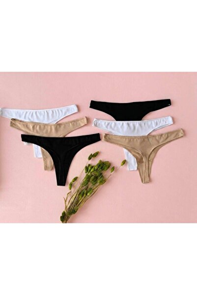 VELOURE Kadın Tanga Külot Grubu Pamuklu Tanga Külot modeli 6 adet Siyah , Bey...