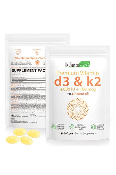 Hatmanlabs AcentialLabs Premium Vitamina D3 & K2 cu Ulei de Cocos – 10,000 IU...