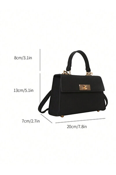 OEM PU leather handbag with metal lock, black color