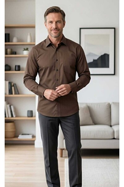 Grand Star Long Sleeve Pocket Cotton Satin Classic Men's Shirt