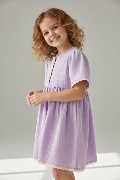 BOBBY JR KİDSWEAR Brode Detailled Muslin Children's Dress