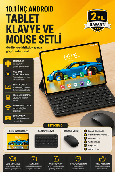 SAYARMARKT Tablet PC Klavyeli Paket Yüksek Kapasiteli Depolama ve Android Sistem