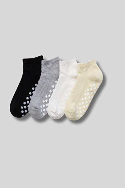 aw adawhite Women's 4-Pack Cotton Non-Slip Sole Pilates, Yoga, Tawaf Socks