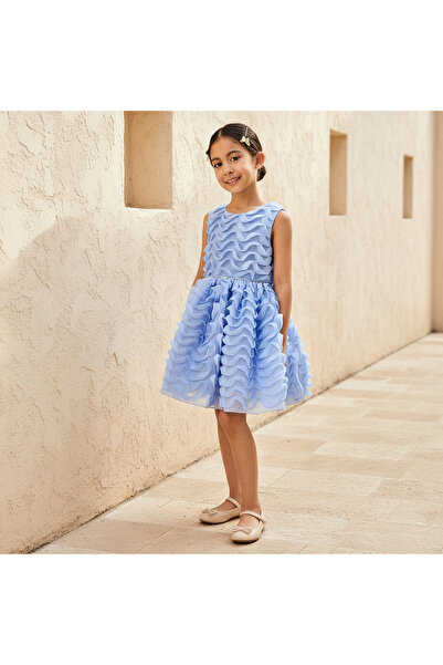Juniors Round Neck Sleeveless Dress with Ruffle Detail