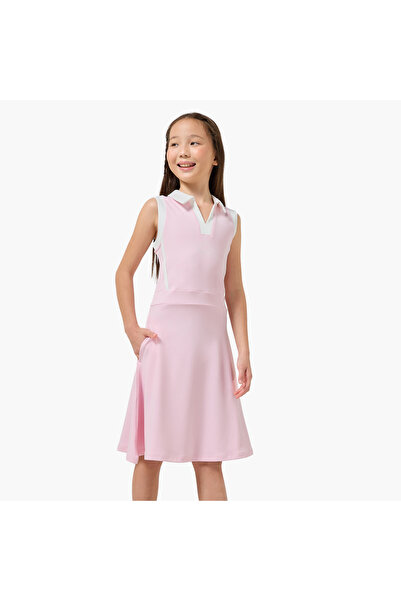Kappa Collared Sleeveless Knee Length A-Line Dress with Pockets