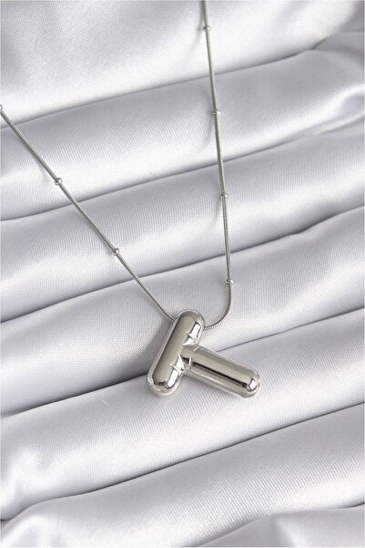 Generic Brand 316L Steel Silver Color Bubble "T" Letter Model Women's Necklace
