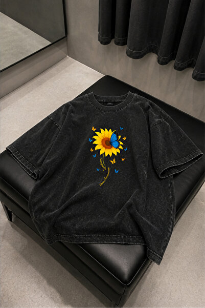 valeriae Πλενόμενο μπλουζάκι Oversize Unisex, Πλυμένο Vintage Street Style, Μ...